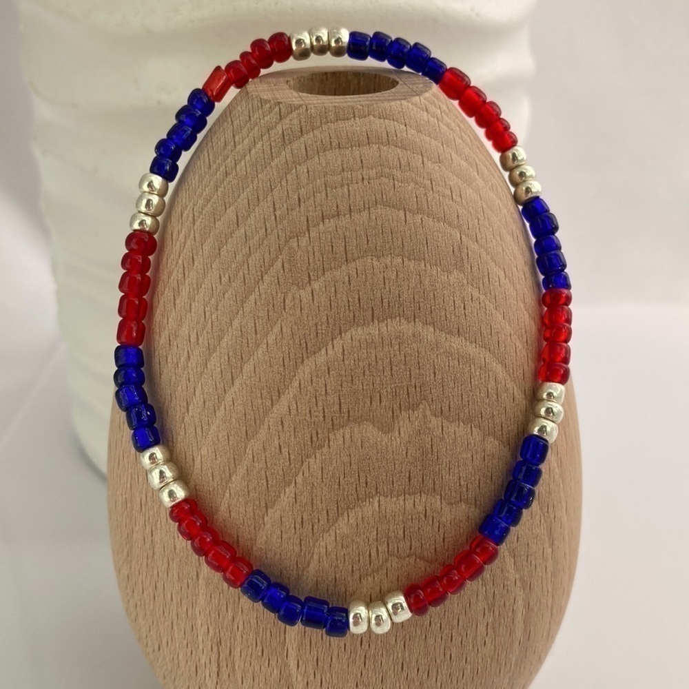 STRETCH Beaded Anklet Red & Blue